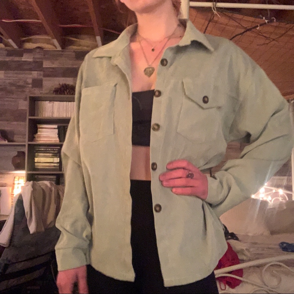 Velvet sage green button down shirt
